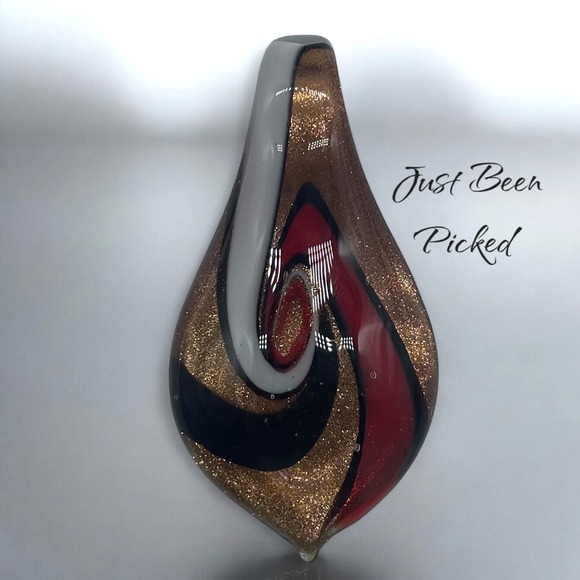 The Unbranded Brand Jewelry - Art Glass Pendant - Tear Drop - Red Black White Swirl Foil